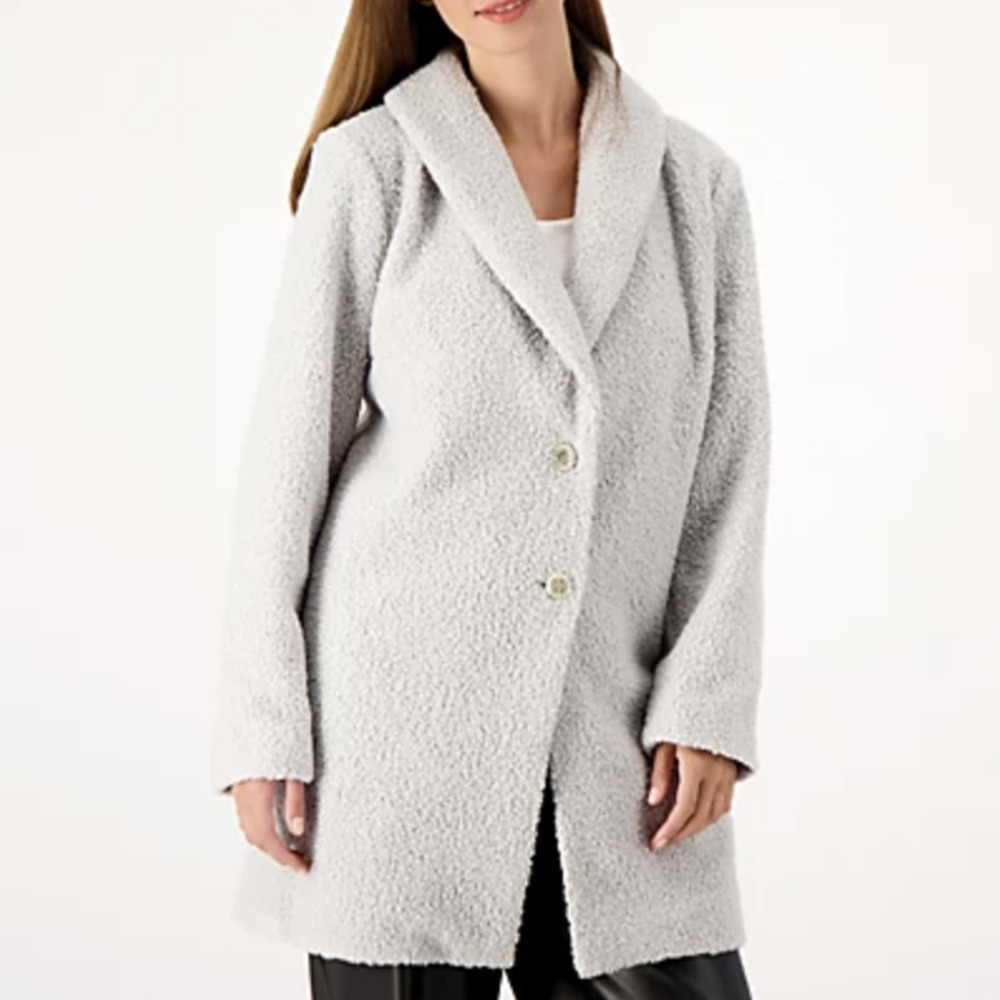 Girl With Curves Sherpa Coat in Grey, Size 1X​​​​​​​​​​